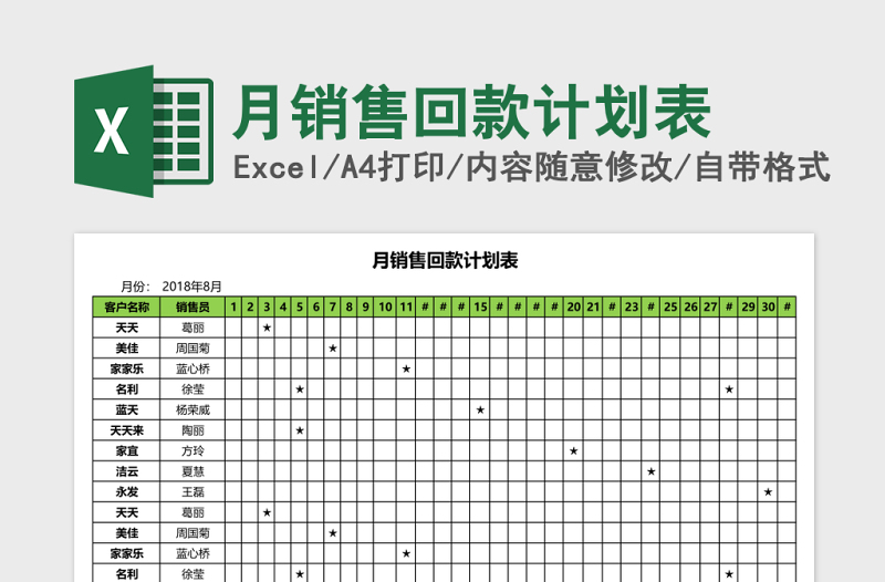 月销售回款计划表Excel模板