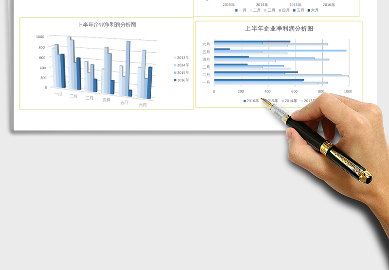 立体上半年企业净利润分析表Excel模板
