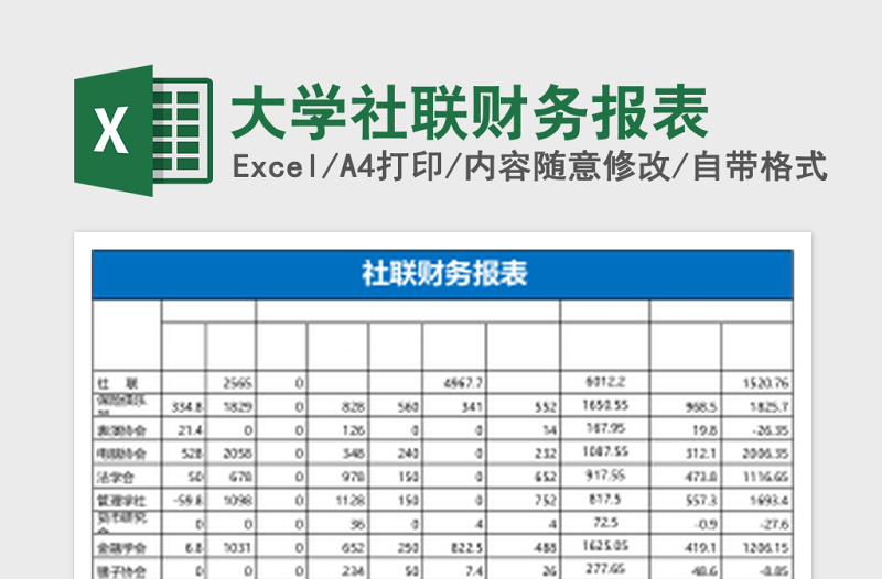 大学社联财务报表Excel模板