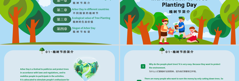 2023植树节英文介绍PPT绿色卡通风植树节英文介绍课件模板下载