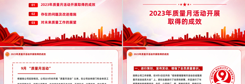 2023质量月活动总结PPT简约风质量安全月主题活动课件模板下载