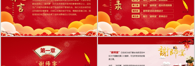 2021师恩似海谢师宴营销活动策划红色中国风PPT模板