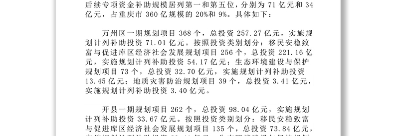 关于重庆市万州区开县三峡后续年度项目实施情况的调研报告