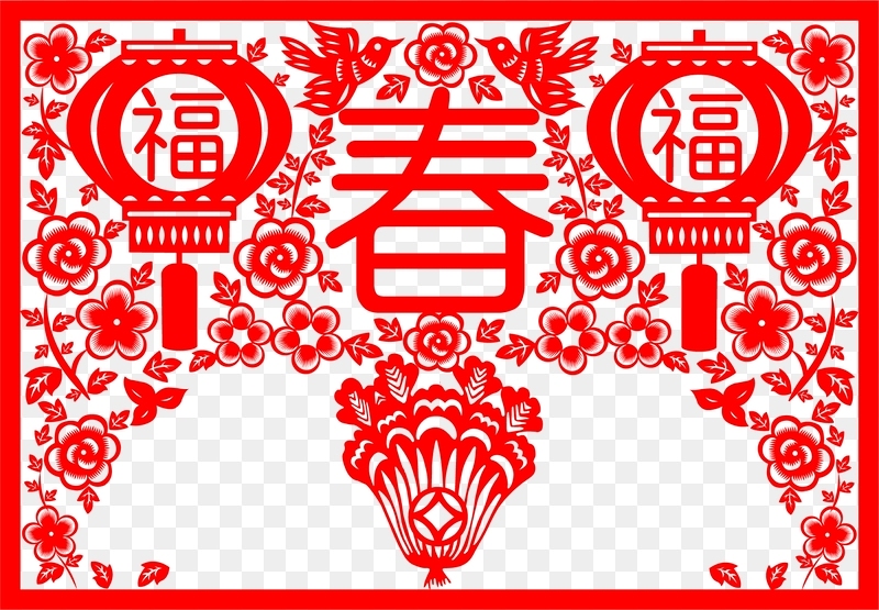 精美春节红色灯笼剪纸素材