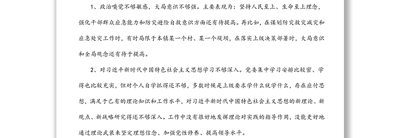 郑州“7.20”特大暴雨灾害追责问责案件以案促改民主生活会发言材料