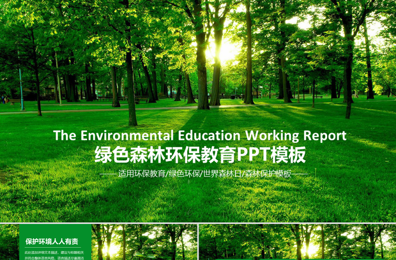 原创绿色环保教育世界湿地森林日PPT动态模板