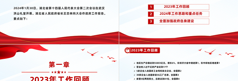 要点速览2024年湖北省政府工作报告PPT红色精美党政机关工作汇报模板