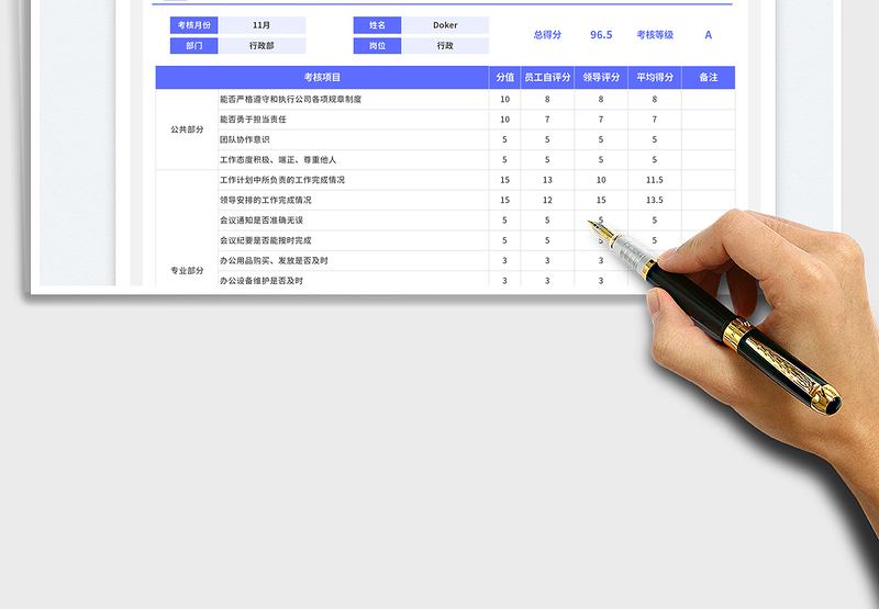 行政月度绩效考核表免费下载