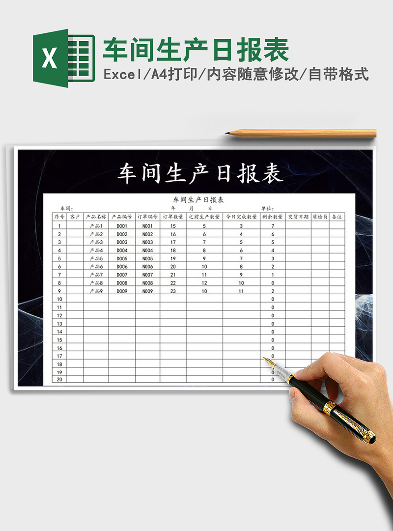 2021年车间生产日报表