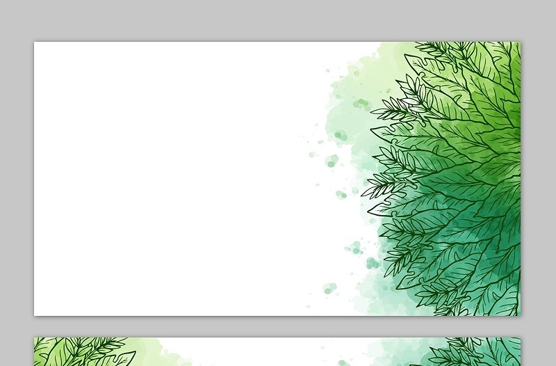 三张绿色手绘叶子线条PPT背景图片