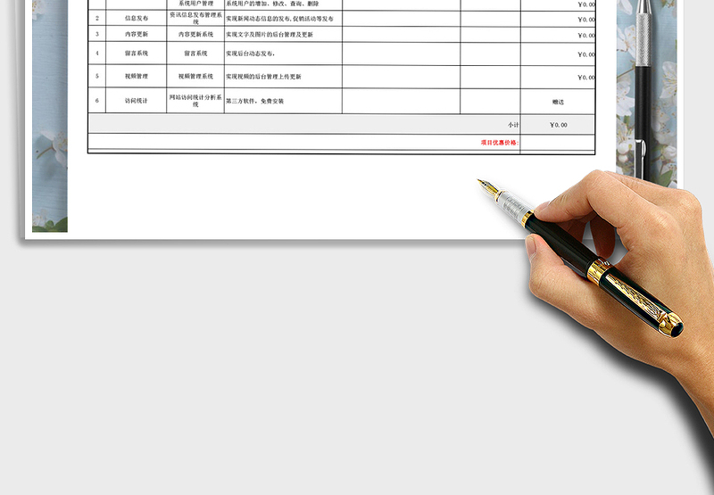 2021年网站后台程序报价明细表（自动计算）