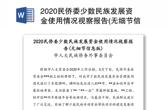2020民侨委少数民族发展资金使用情况视察报告(无细节信息版)
