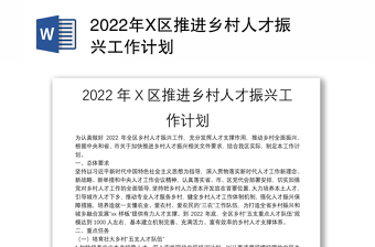 2022年X区推进乡村人才振兴工作计划