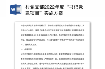 村党支部2022年度“书记党建项目”实施方案