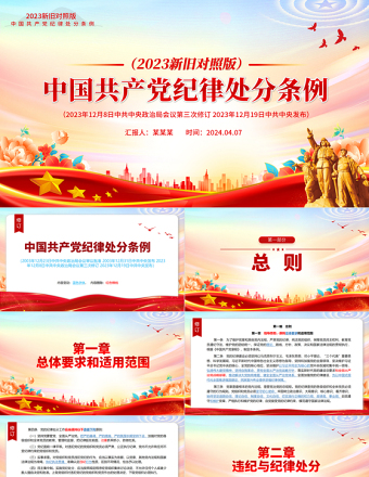 解读中国共产党纪律处分条例2023年新旧对照版PPT红色精美纪律处分条例新变化下载