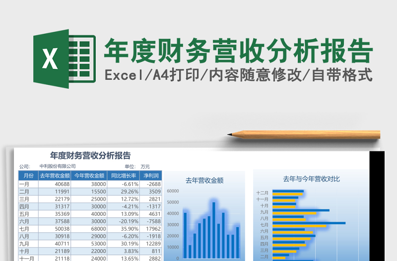 年度财务营收分析报告Excel表格