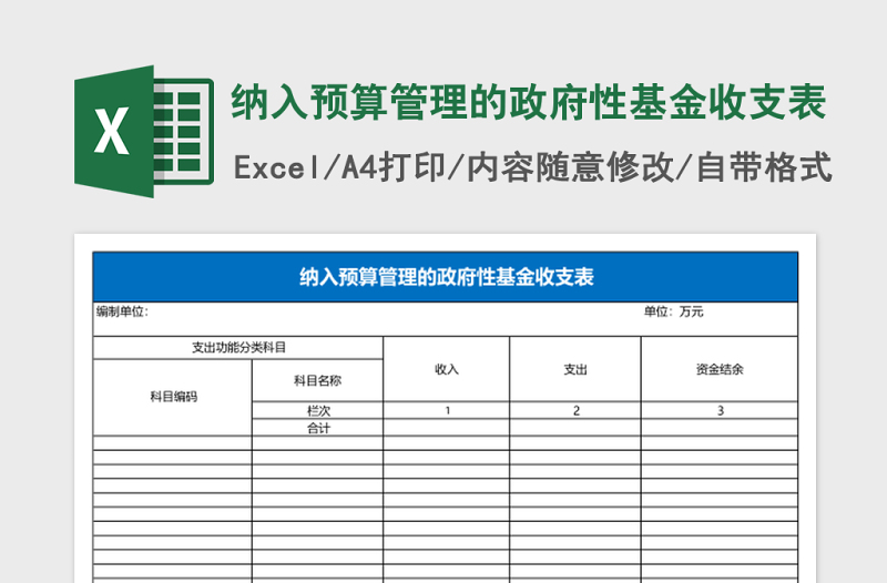 纳入预算管理的政府性基金收支表Excel模板