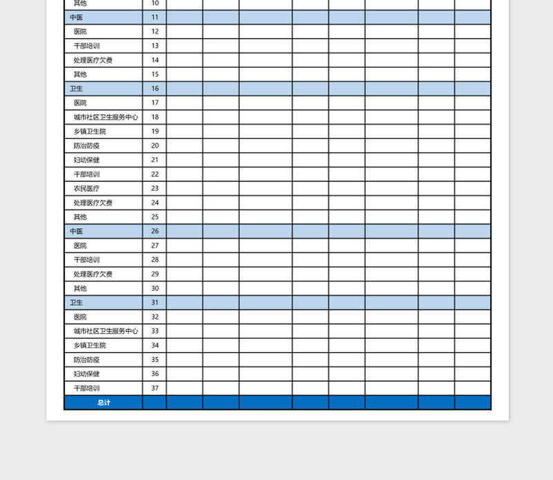 卫生支出统计表Excel模板