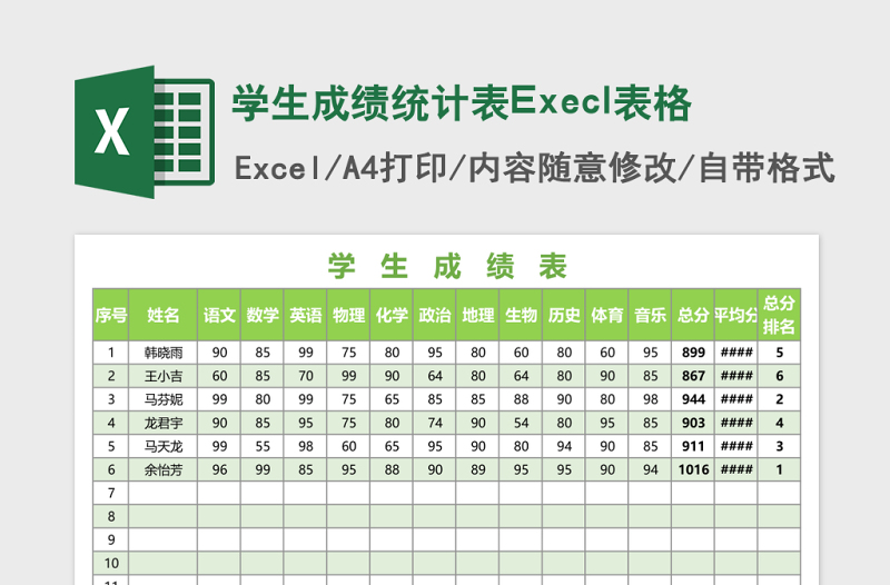 学生成绩统计表Execl表格