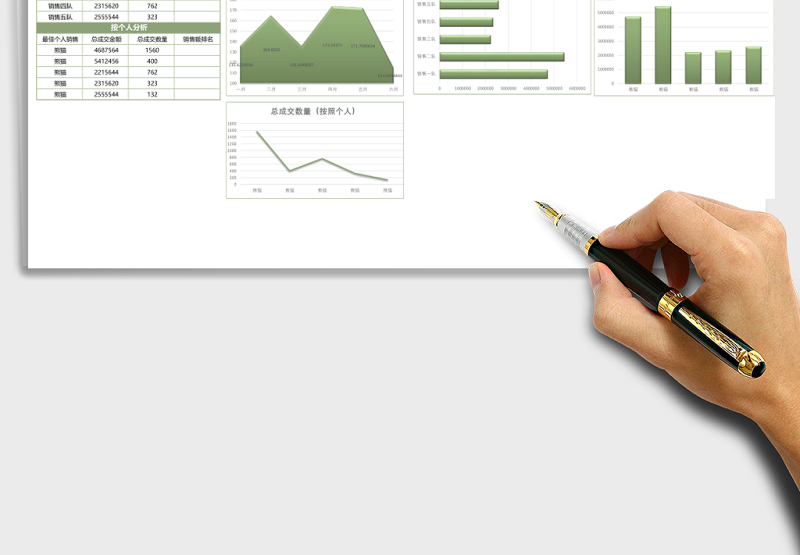 绿色销售数据年中分析总结报表Excel模板