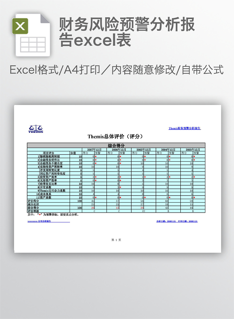 财务风险预警分析报告excel表下载 办图网