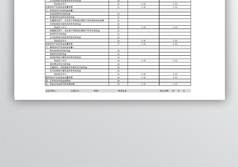 财务现金流量表模板