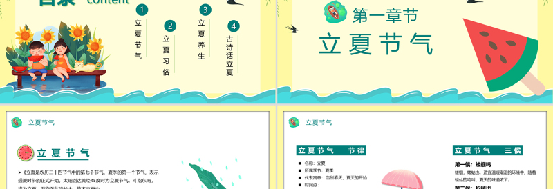 2022立夏节气PPT插画卡通风中国传统二十四节气之立夏课件模板