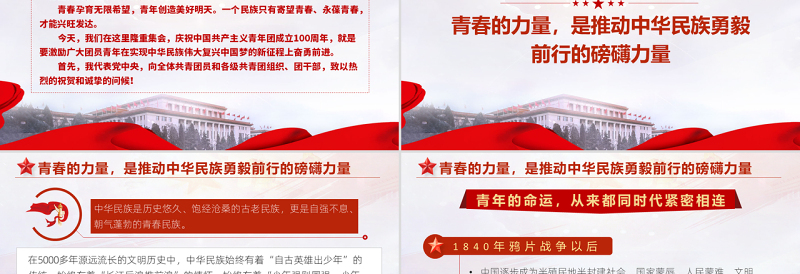 红色精美在庆祝中国共产主义青年团成立100周年大会上的讲话精神解读团课课件