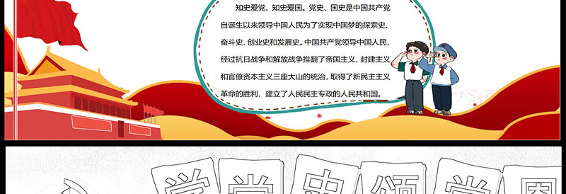 2021学党史颂党恩手抄报庆祝建党100周年小报含线稿模板