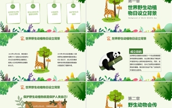 世界动物日PPT绿色卡通风关爱生命保护野生动物节日介绍通用模板