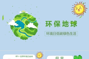 2021世界地球日蓝色简约卡通环保地球低碳绿色生活PPT