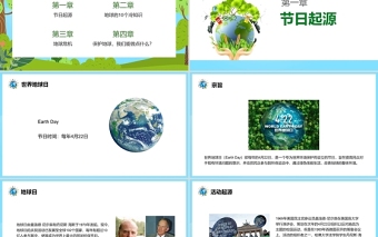 世界地球日PPT绿色小清新珍爱地球人与自然和谐共生节日介绍通用模板