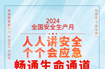 2024年全国安全生产月海报精美卡通风人人讲安全个个会应急畅通生命通道宣贯挂画展板