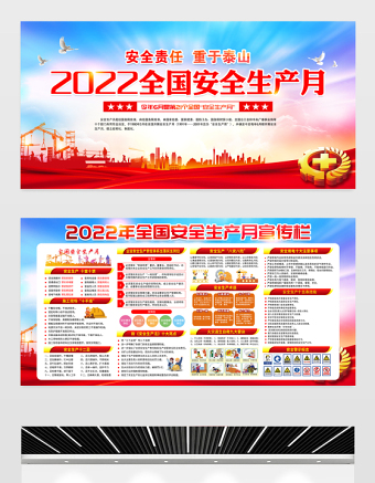 2022全国安全生产月宣传栏红色大气简洁安全责任重于泰山安全知识宣传展板模板
