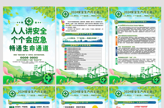 2024安全生产月展板绿色精美安全生产宣传教育活动挂图海报设计