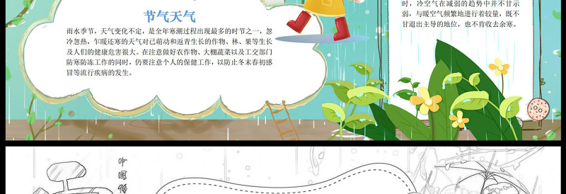 2023雨水节气手抄报卡通创意中国传统二十四节气雨水时节电子小报模板