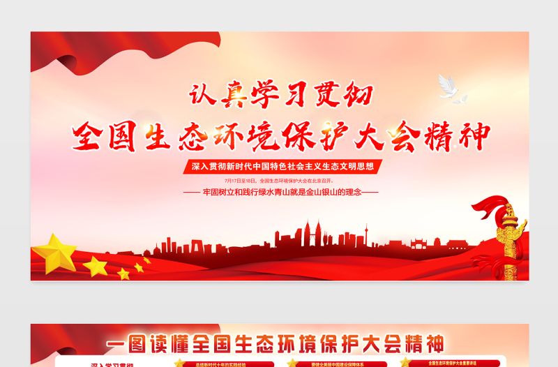 全国生态环境保护大会精神展板大气红色深入贯彻新时代中国特色社会主义生态文明思想宣传栏设计