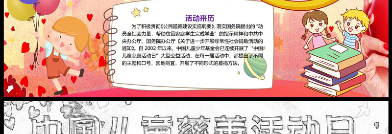 中国儿童慈善活动日手抄报卡通彩色活动来历小报模板下载