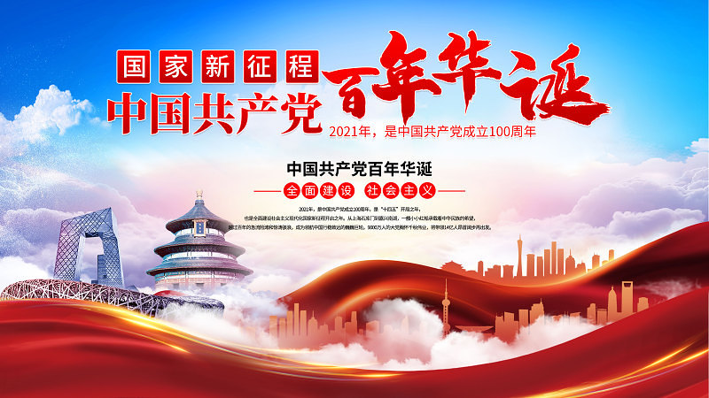 热烈庆祝中国共产党百年华诞海报设计模板