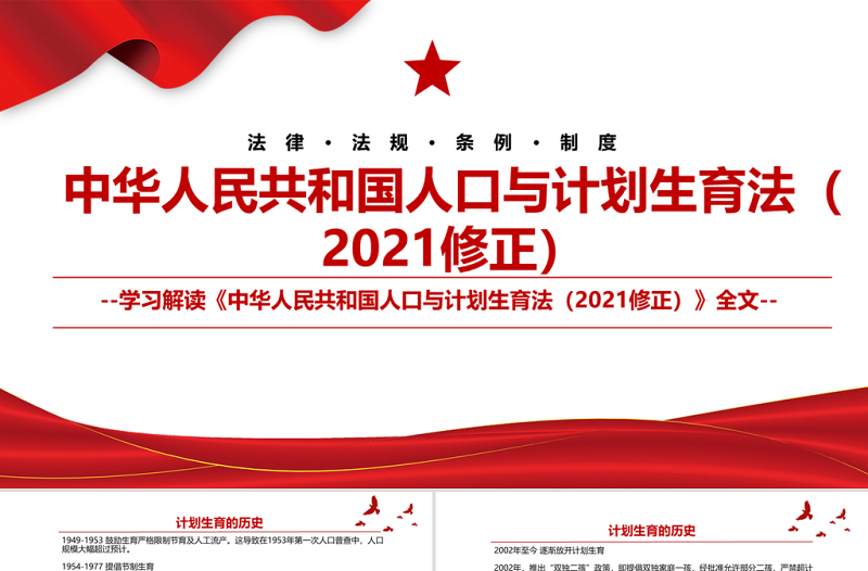 2021中华人民共和国人口与计划生育法（2021修正）全文学习材料PPT课件模板下载
