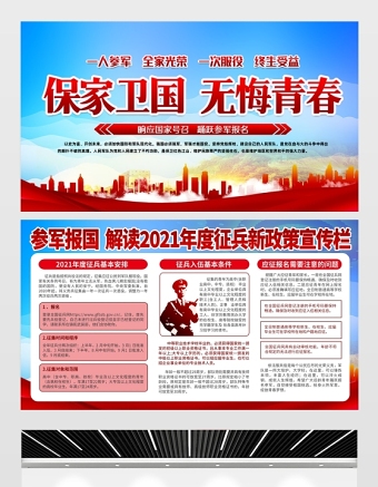 保家卫国无悔青春展板2021年庆祝中国人民解放军建军94周年八一建军节征兵宣传展板