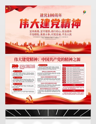 2021伟大建党精神展板建党100周年七一讲话中国共产党的精神之源宣传栏展板设计模板