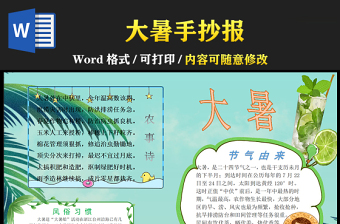 2021大暑传统节气手抄报卡通风格中国传统节气大暑时节小报模板