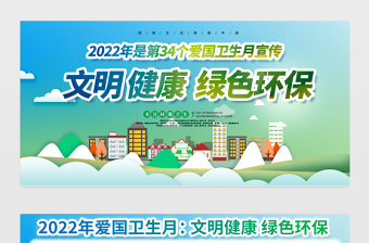 2022文明健康绿色环保展板卡通风全国爱国卫生月知识宣传栏模板