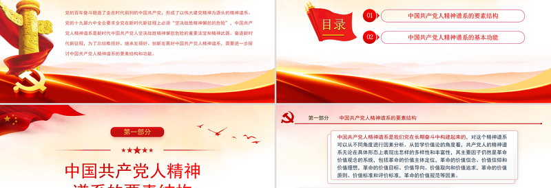 中国共产党人精神谱系的要素结构和功能PPT党政风党支部主题党日专题党课课件模板
