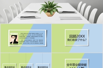 2021公司年度工作总结ppt小清新蓝绿撞色商务简洁模板幻灯片