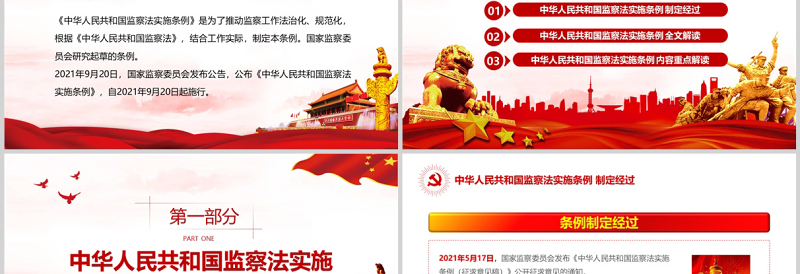 中华人民共和国监察法实施条例解读PPT红色简洁政党风专题党课课件