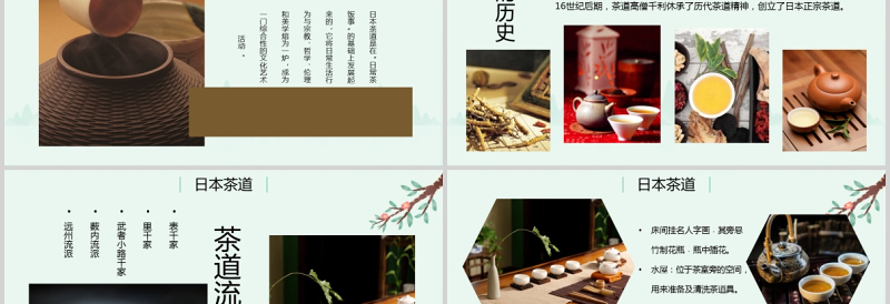 日本茶道PPT静谧雅致日本茶文化历史流派茶道修行主题课件