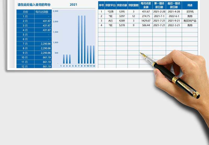 贷款计算表-每月贷款自动统计免费下载