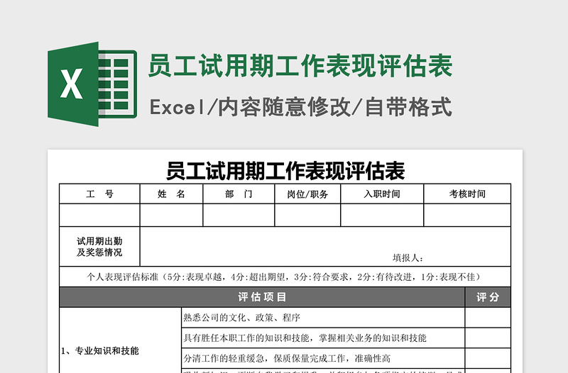 2021年员工试用期工作表现评估表